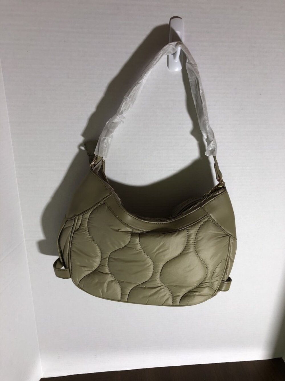 Heart Love Quilted Crossbody In Beige (looks almost green)  10” x 8” x 4”